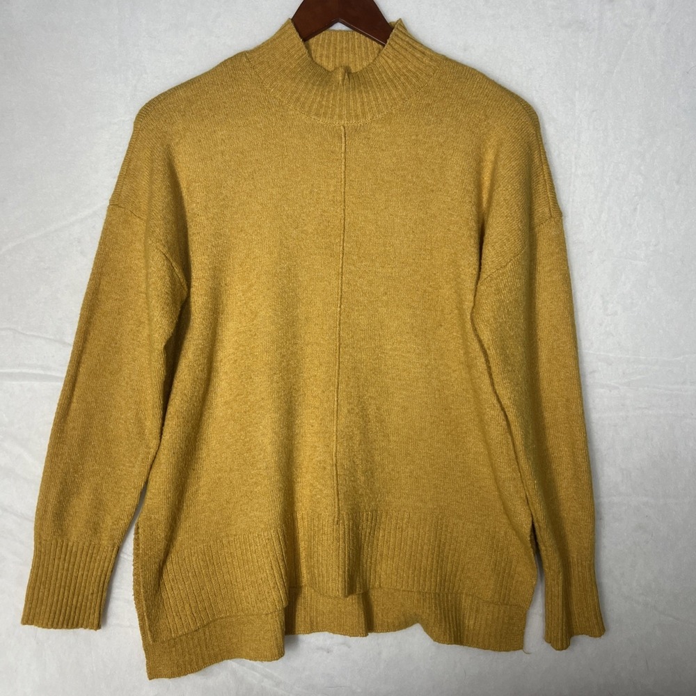 Tahari Sweater Mock Neck Mustard Yellow Ribbed Modern Pullover Sweater Size S